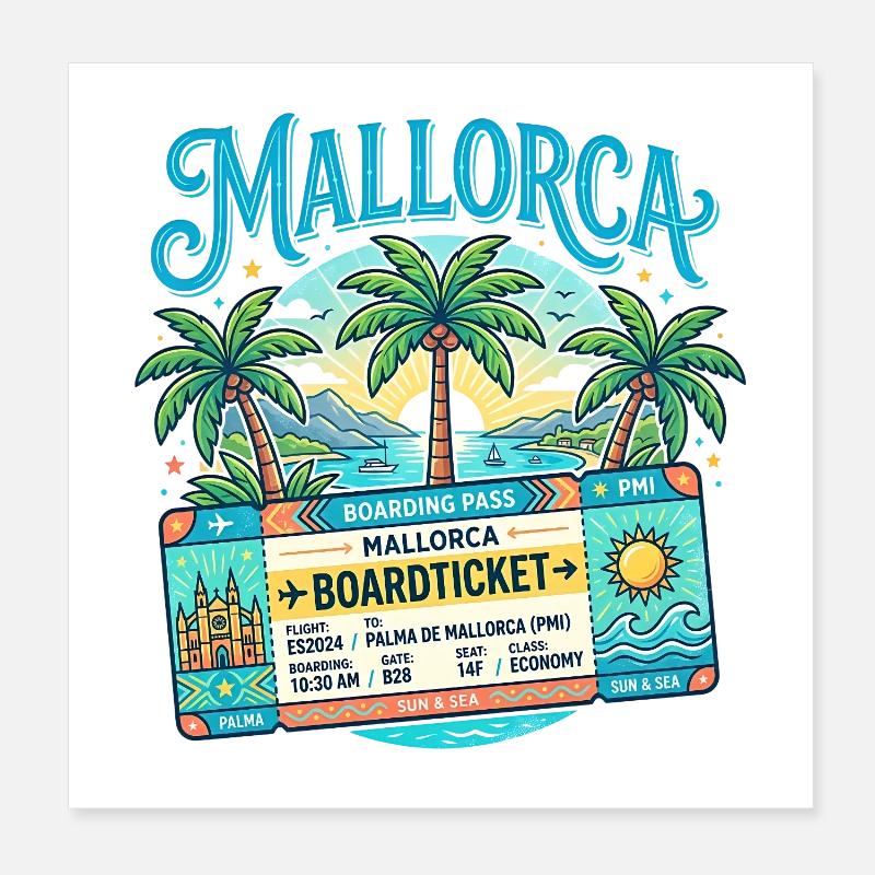 Mallorca Boarding Pass – Sommer Urlaub Poster 20x20 cm