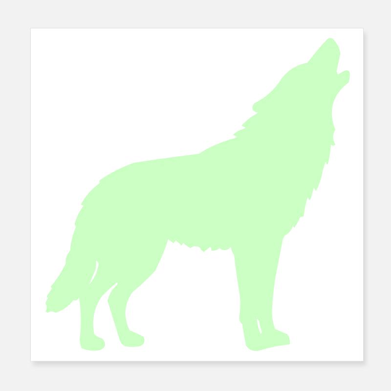 Wolf Silhouette Neon Green Poster 8" x 8" (20x20 cm)