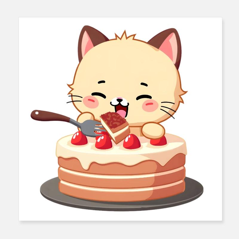 Cat eats cake Poster 8" x 8" (20x20 cm)