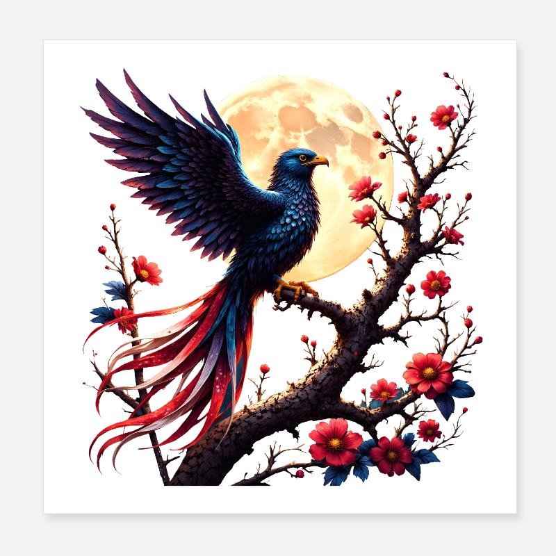 Lunar Blue Phoenix in Blühe Poster 20x20 cm
