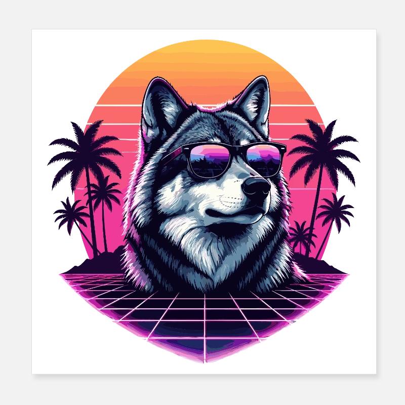Husky Vapo Neon Sunset Poster 8" x 8" (20x20 cm)