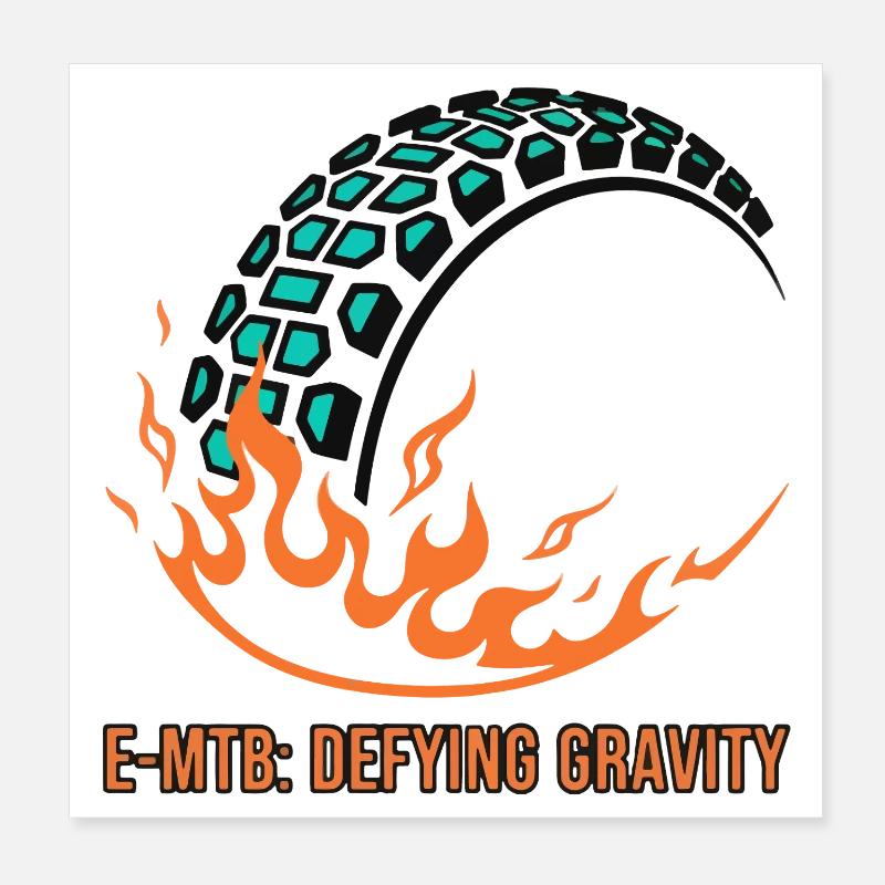 E-MTB Defying Gravity Flame Tire Poster 8" x 8" (20x20 cm)