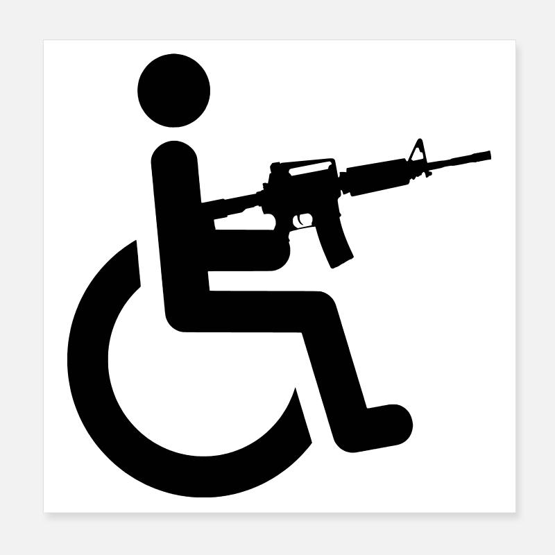 Rollstuhlfahrer mit Waffe # Poster 20x20 cm