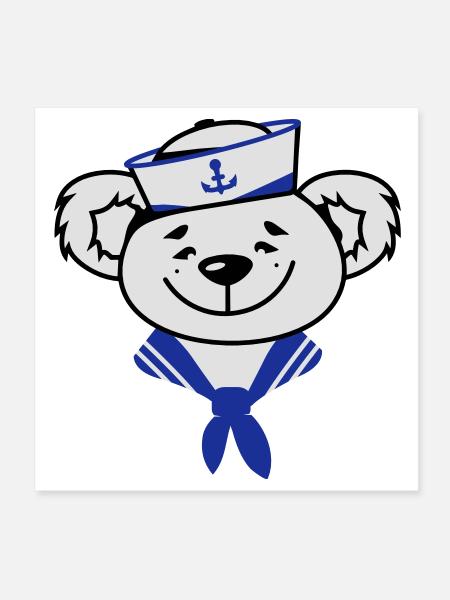 Bär mit Matrosenhut und Matrosen Halstuch - Poster 20x20 cm - Weiß - Vorne