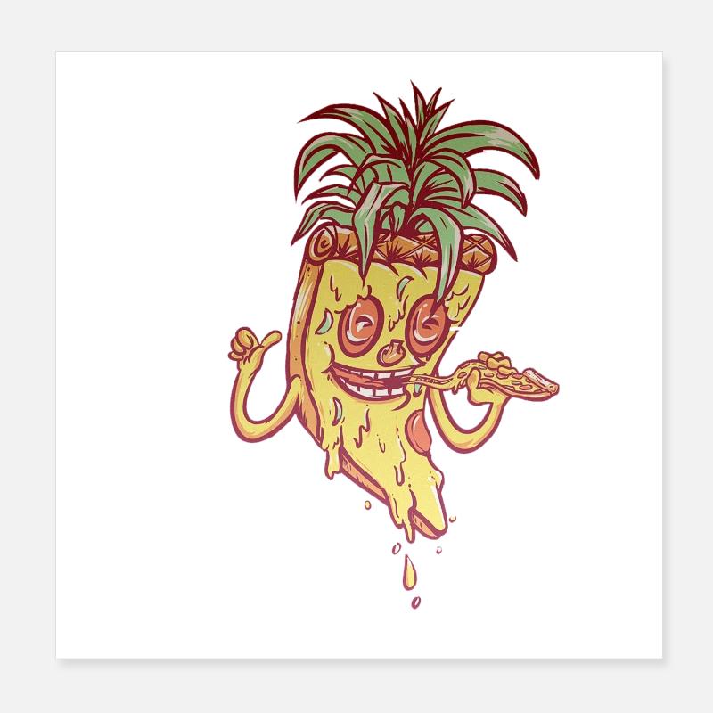 Funky Maskottchen-Ananaspizza - Poster 20x20 cm - Weiß