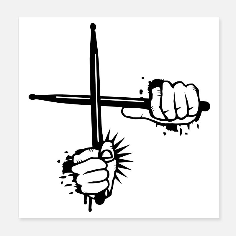zwei gekreuzte Drumsticks Poster 20x20 cm