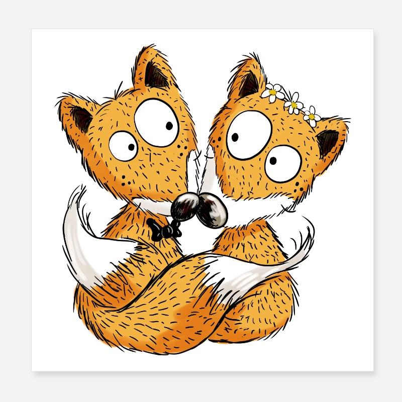 Fuchs Hochzeit - Brautpaar - Comic - Partnerschaft Poster 20x20 cm