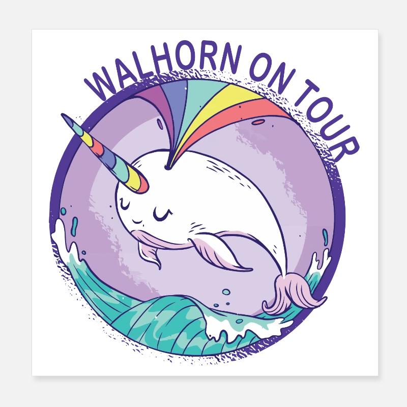 Licorne baleine dans l’eau avec arc-en-ciel Poster 20 x 20 cm