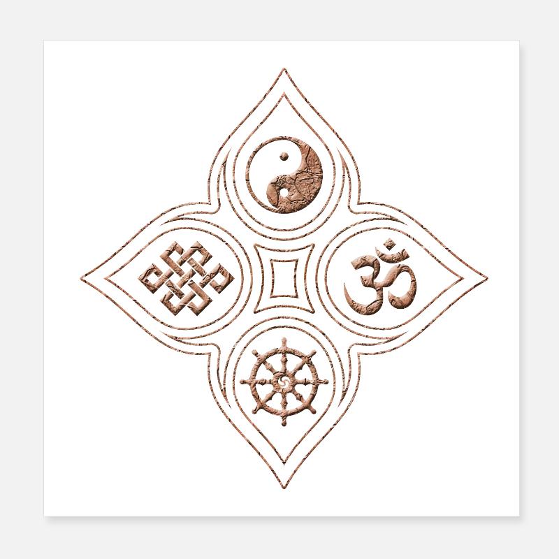 Yin Yang Stone Relief with Om Dharmachakra Knot Poster 8" x 8" (20x20 cm)