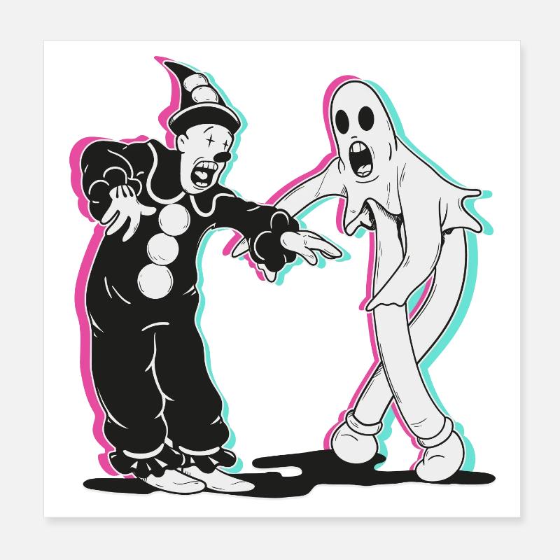 ghost and clown dancing Poster 8" x 8" (20x20 cm)