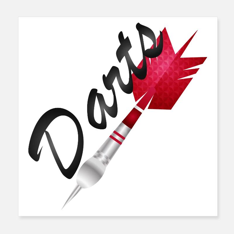 einzelner roter Dartpfeil mit Darts Typografie Poster 20x20 cm
