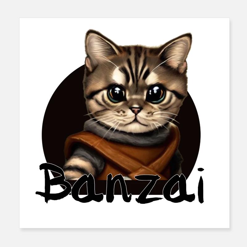 Banzai Cat Space Adventure Poster 8" x 8" (20x20 cm)