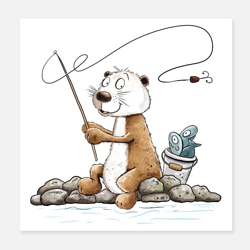 Droll Angler Otter Pêche MODARTIS Poster 20 x 20 cm