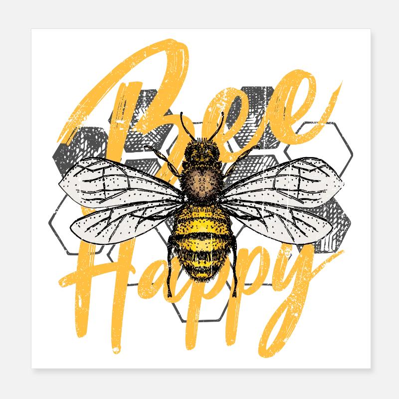 Bee Happy Illustration Poster 20 x 20 cm