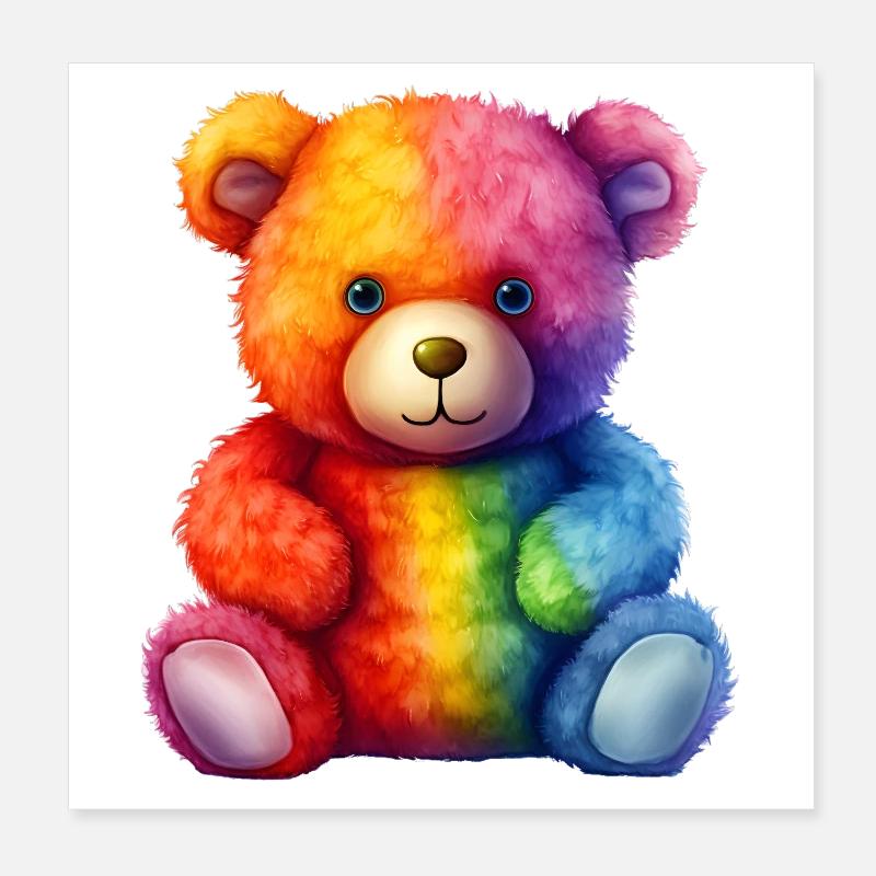 Rainbow Plush Bear Hug - Poster 8" x 8" (20x20 cm) - white