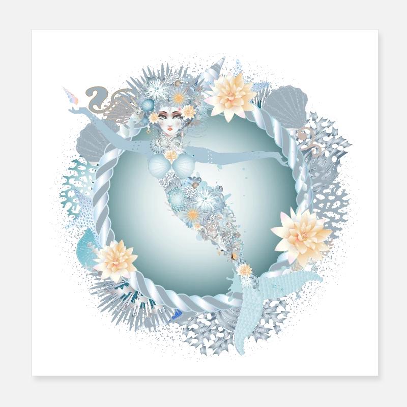 Belle Sirène dans un cadre maritime Poster 20 x 20 cm