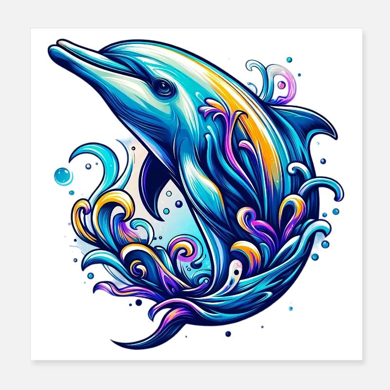 Delfin - Poster 20x20 cm - Weiß