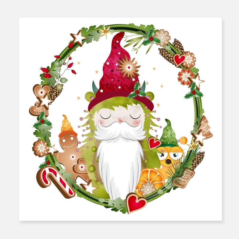 Little gnome monsters in Christmas setting Poster 8" x 8" (20x20 cm)