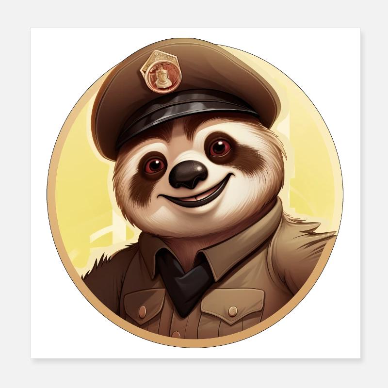Police Sloth Poster 8" x 8" (20x20 cm)