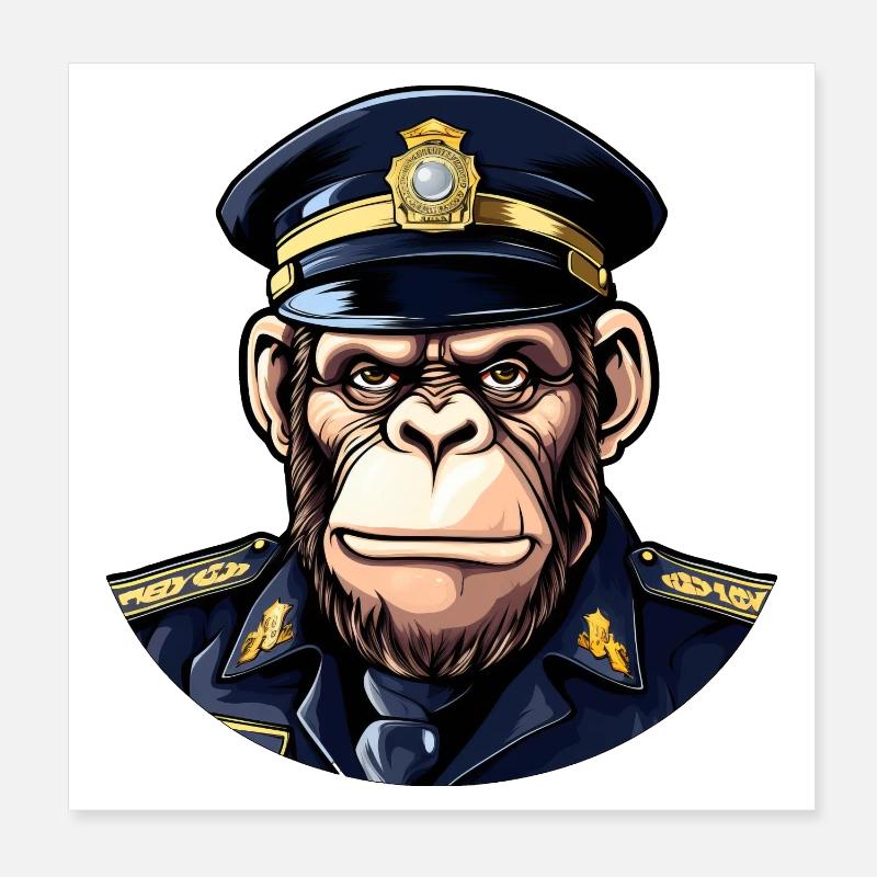 Chimpanzee Policeman Poster 8" x 8" (20x20 cm)