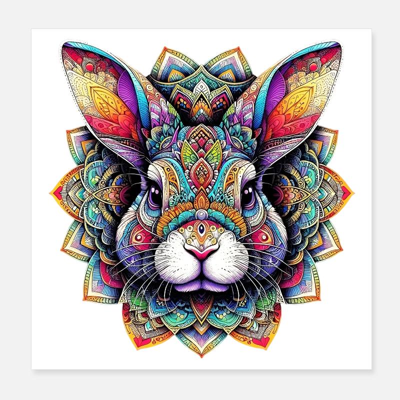 Lapin décoré de Mandalas Poster 20 x 20 cm