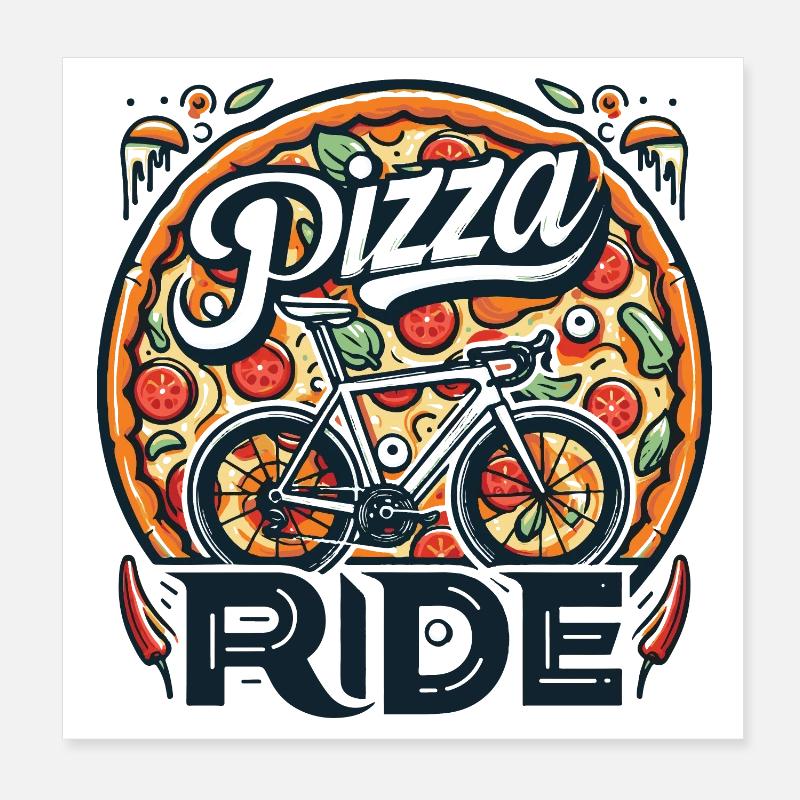 Pizza Bike Ride Design Poster 8" x 8" (20x20 cm)