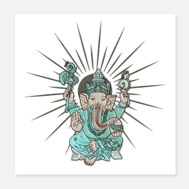 Éléphant indien Ganesha. - Poster 20 x 20 cm - blanc
