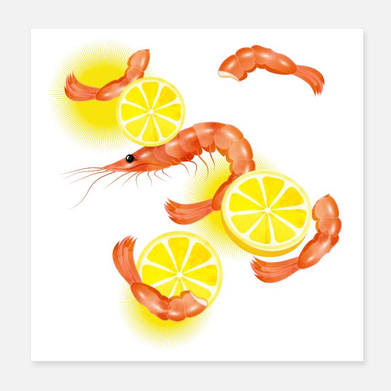 Crevettes ou crevettes avec des tranches de citron Poster 20 x 20 cm