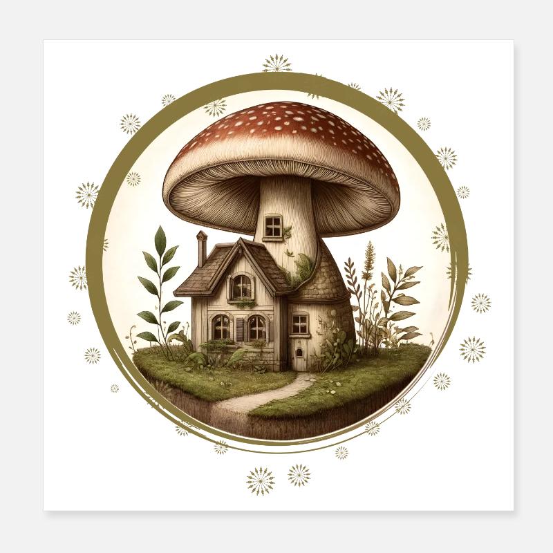 Conception d’un champignon comme une maison de conte de fées dans la forêt Poster 20 x 20 cm