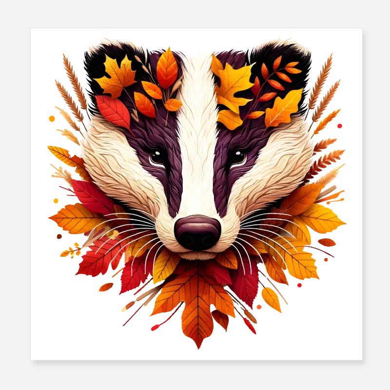 Ein Dachs, gestaltet aus verschiedenen Blättern - Poster 20x20 cm - Weiß