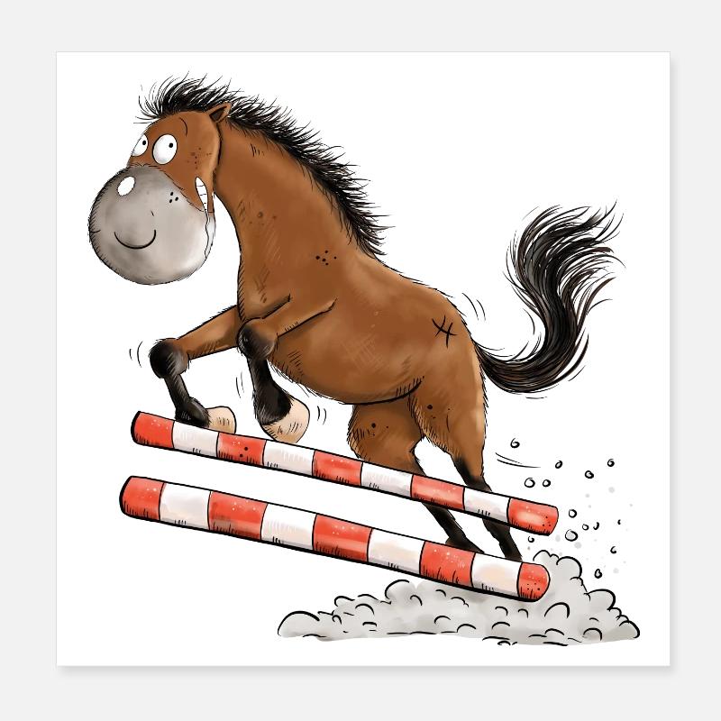 Witziges Springpferd Springreiten Tunier Pferd Poster 20x20 cm