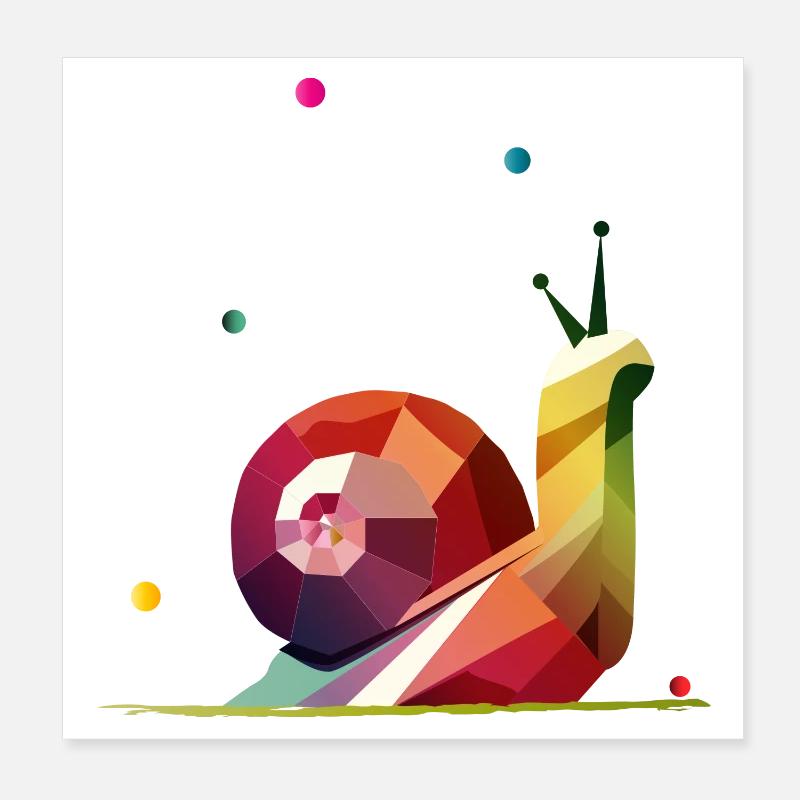 farbenfrohe Schnecke im geometrischen Design Poster 20x20 cm