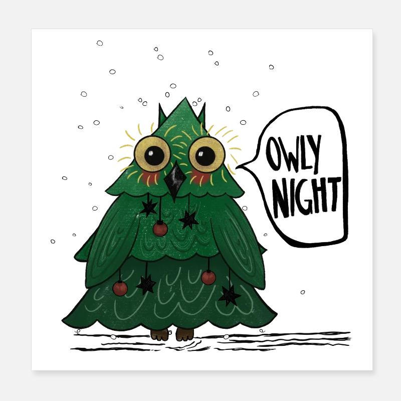 Owly Christmas Night Weihnachtsbaum Eule Poster 20x20 cm