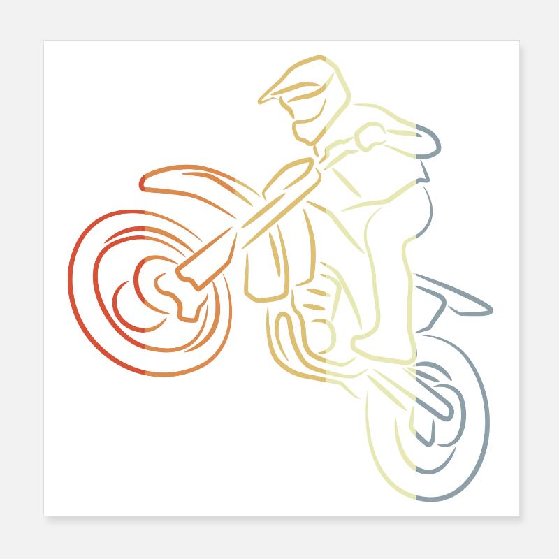 Dessin au trait de motocross Poster 20 x 20 cm