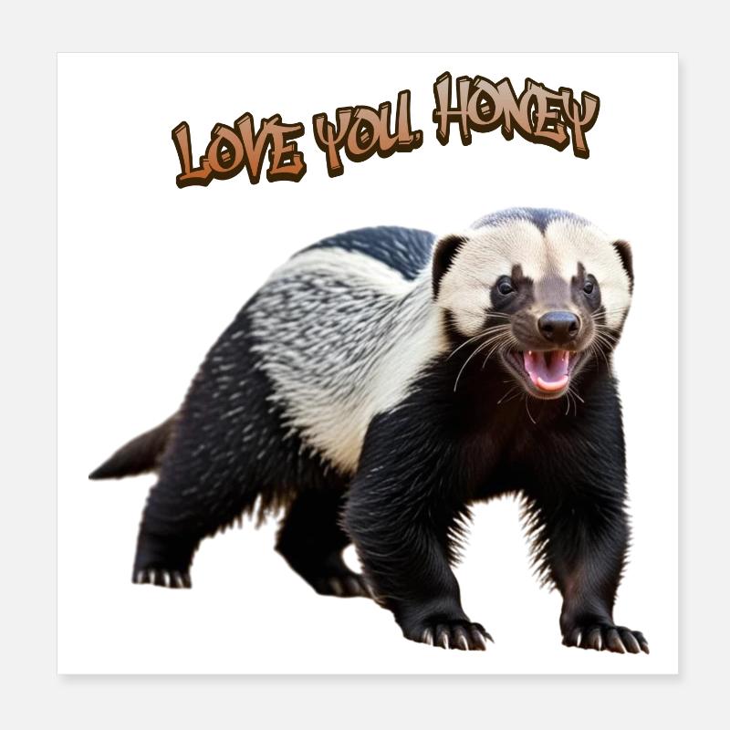 Honey Badger - Honigdachs - Poster 20x20 cm - Weiß