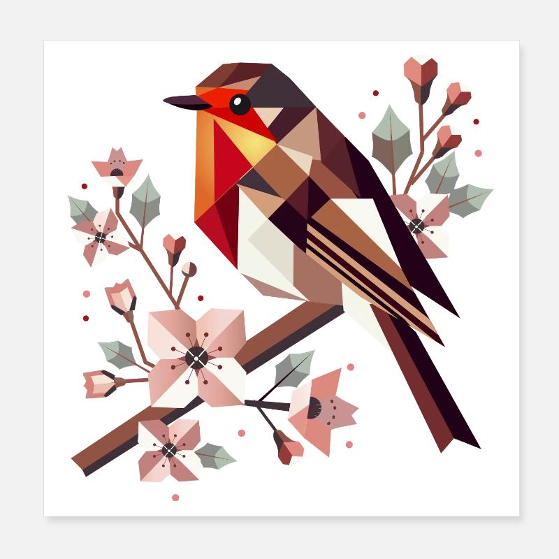 charming robin surrounded by cherry blossoms Poster 8" x 8" (20x20 cm)