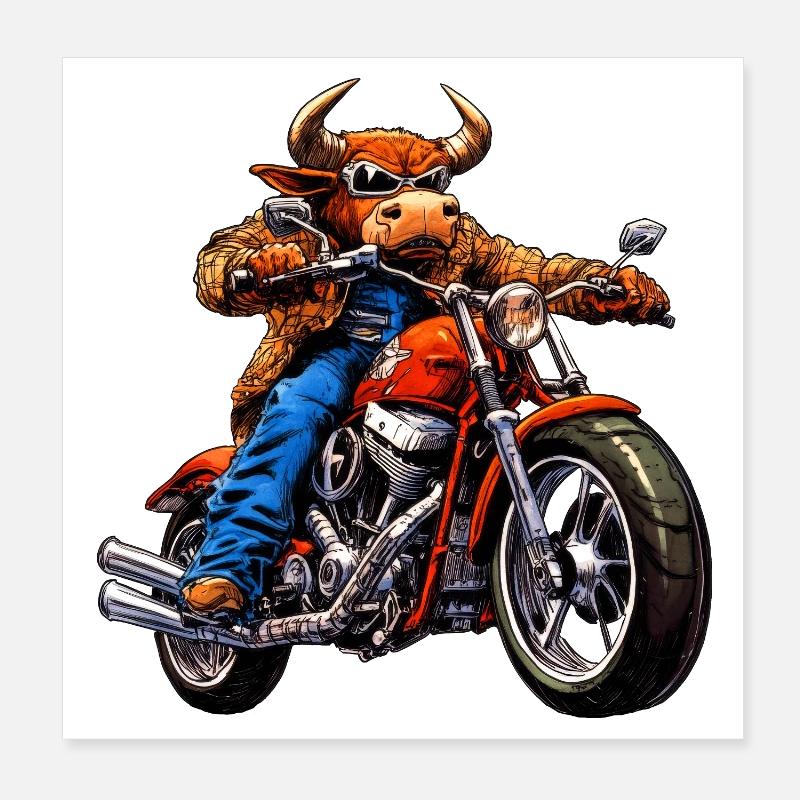 Stiere Motorrad / Motorradfahrer Stier - Poster 20x20 cm - Weiß