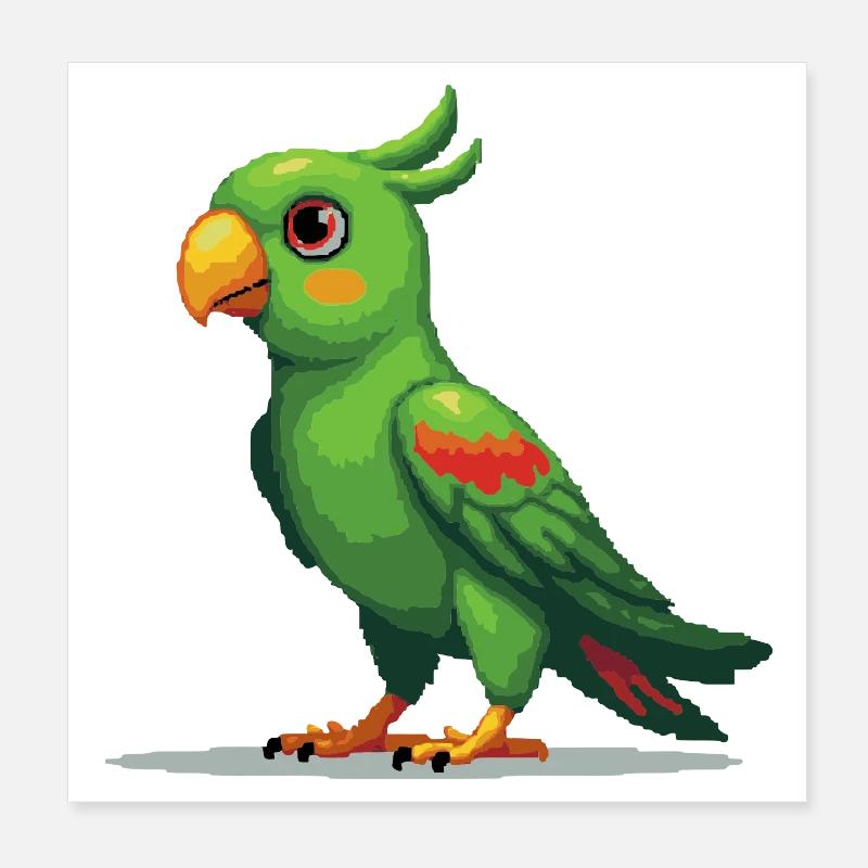 Pixel Parrot – Style rétro 8 bits - Poster 20 x 20 cm - blanc
