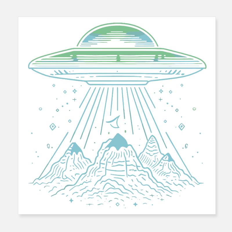 UFO Mountain Abduction - Mysterious Sci-Fi Design Poster 8" x 8" (20x20 cm)