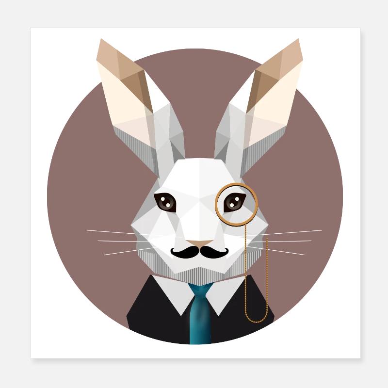 Elegant Easter Bunny with Monocle & Mustache Poster 8" x 8" (20x20 cm)