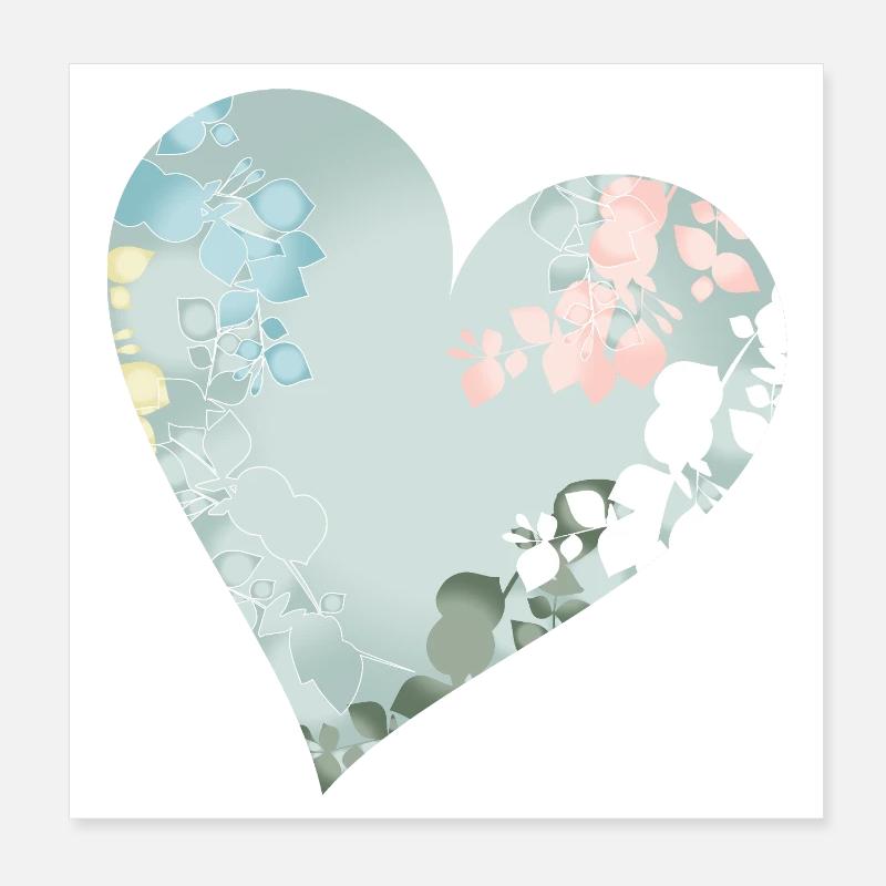Pastellfarbenes Herz mit floralem Muster Poster 20x20 cm