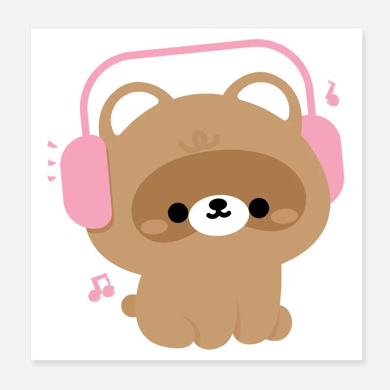 Mignon castor avec des écouteurs Illustration Poster 20 x 20 cm
