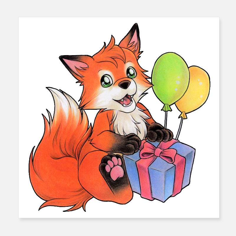 Cute Fox for Birthday Hand Painted Poster 8" x 8" (20x20 cm)