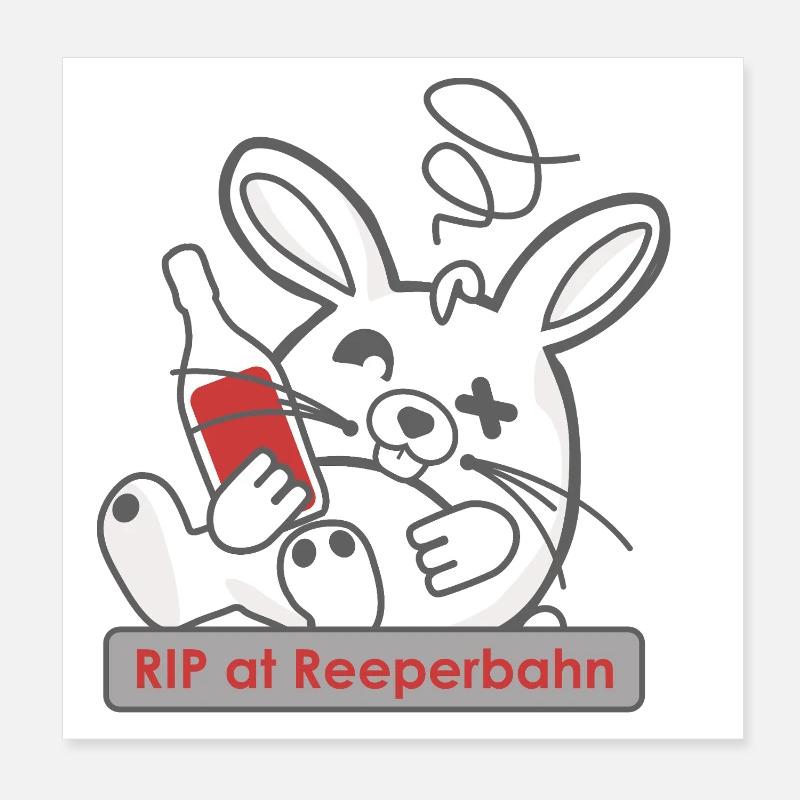 Drôle de crâne de lapin avec bouteille et Reeperbahn Poster 20 x 20 cm