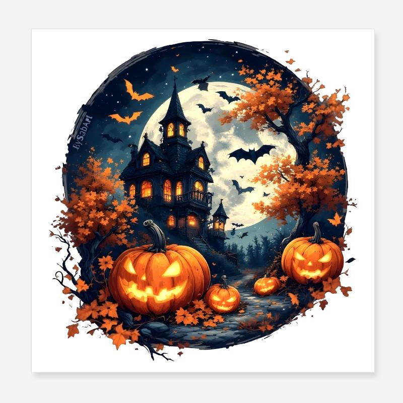 Halloween - Maison hantée et citrouilles  Poster 20 x 20 cm
