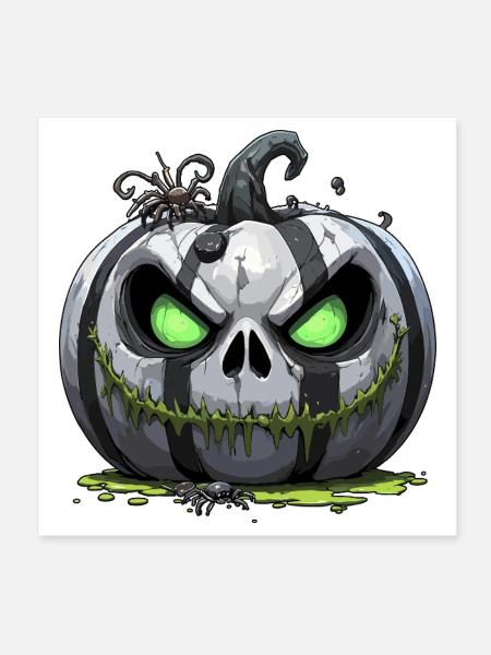 Grim Pumpkin Zombie with Green Eyes - Poster 8" x 8" (20x20 cm) - white - Front