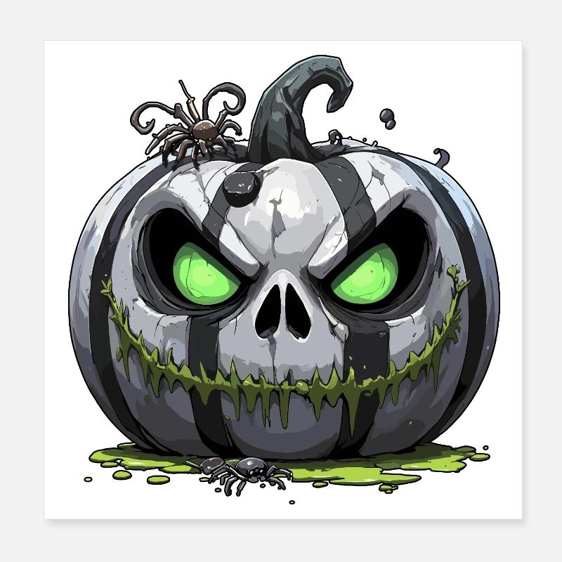 Grimmiger Kürbis Zombie mit grünen Augen Poster 20x20 cm
