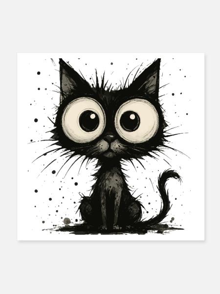 Funny black cat with big eyes – splash - Poster 8" x 8" (20x20 cm) - white - Front