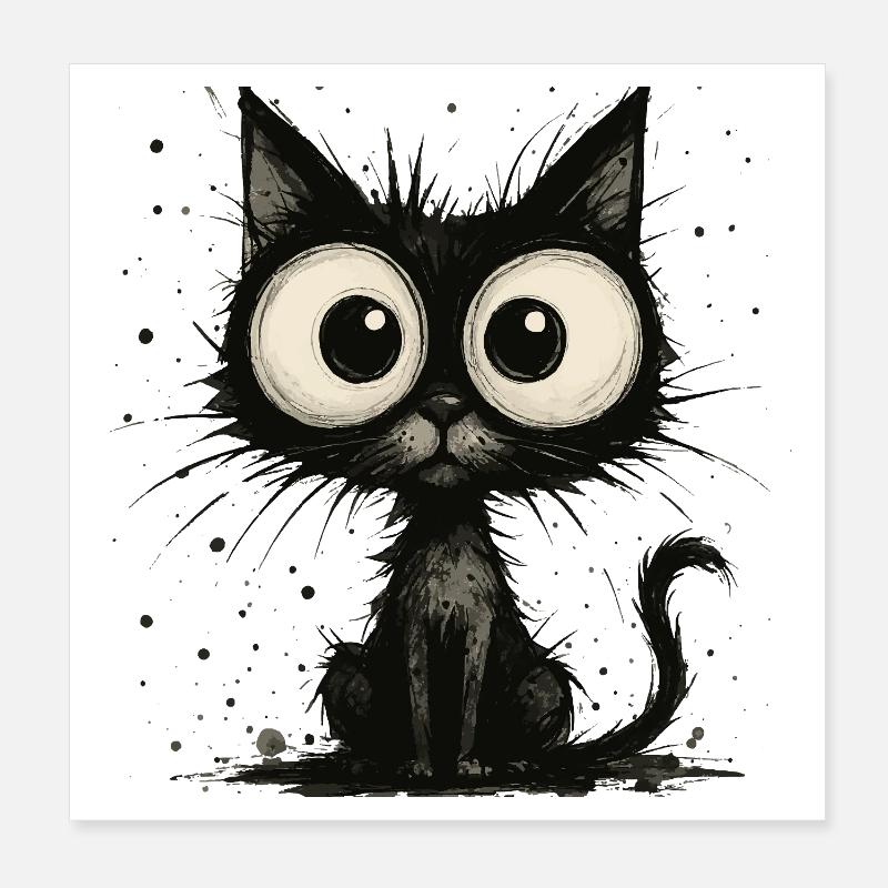 Drôle de chat noir avec de grands yeux – splash Poster 20 x 20 cm