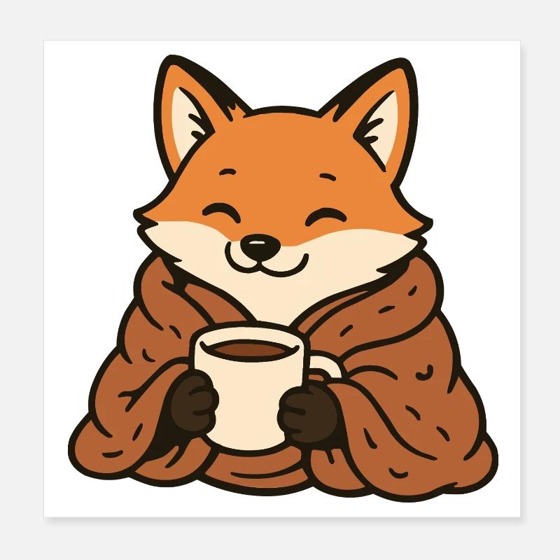 Cuddly fox with mug Poster 8" x 8" (20x20 cm)